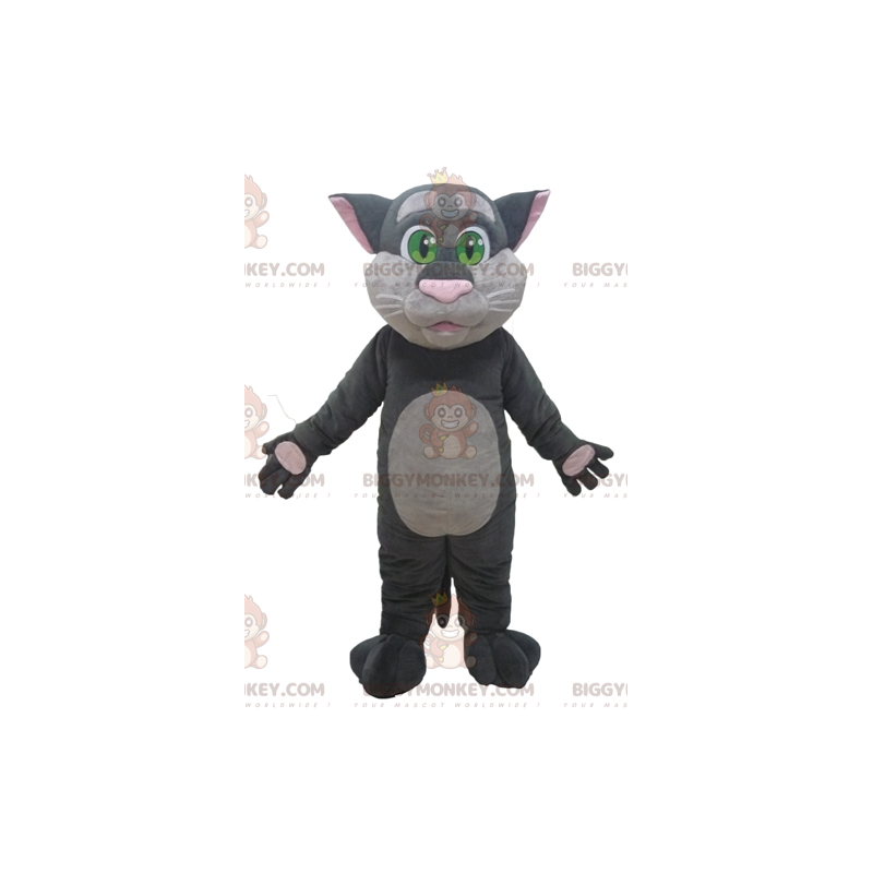 Traje de mascote BIGGYMONKEY™ Gato grande cinza e rosa com Traje de mascote BIGGYMONKEY™ Gato grande cinza e rosa com