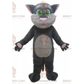 BIGGYMONKEY™ Mascot Costume Big Gray and Pink Cat with Green