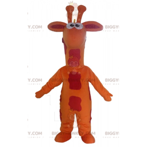 Kostium maskotka olbrzymia pomarańczowo-czerwona i żółta żyrafa