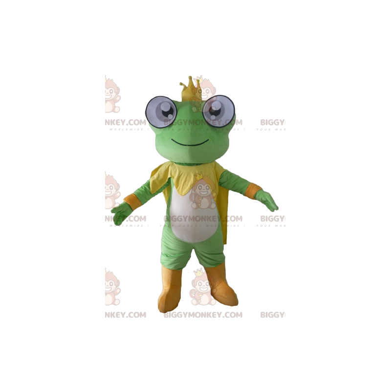Traje de mascote BIGGYMONKEY™ Sapo amarelo e branco verde com Traje de mascote BIGGYMONKEY™ Sapo amarelo e branco verde com