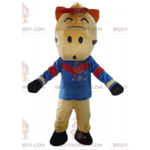 Rood en zwart bruin paard mascottekostuum BIGGYMONKEY™ gekleed