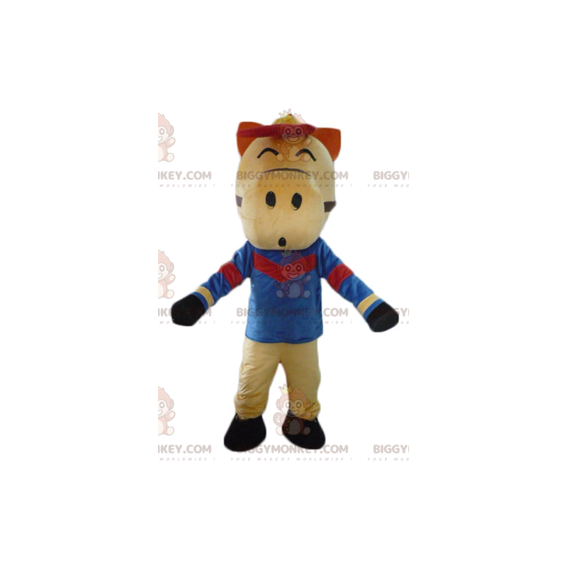 Röd och svart solbränd hästmaskotdräkt BIGGYMONKEY™ klädd i Röd och svart solbränd hästmaskotdräkt BIGGYMONKEY™ klädd i