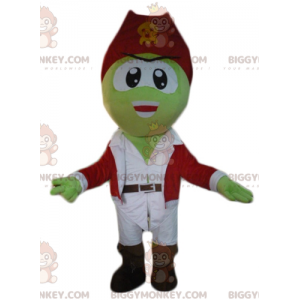 BIGGYMONKEY™ maskotkostume af grøn pirat i hvidt og rødt outfit