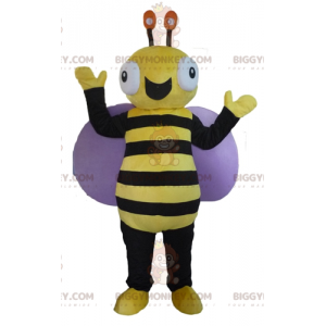 Kostým maskota velmi usměvavé černožluté včely BIGGYMONKEY™ –
