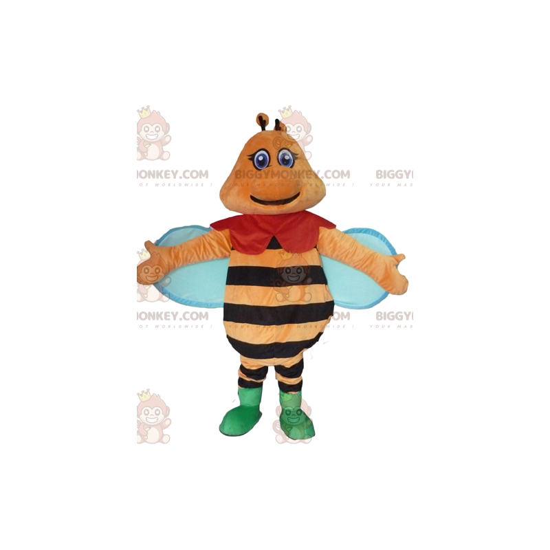BIGGYMONKEY™ Colorful Orange Black and Blue Smiling Bee Mascot BIGGYMONKEY™ Colorful Orange Black and Blue Smiling Bee Mascot