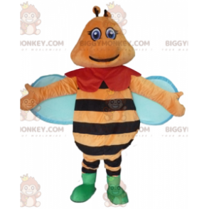 BIGGYMONKEY™ Colorful Orange Black and Blue Smiling Bee Mascot