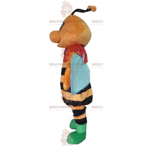 BIGGYMONKEY™ Colorful Orange Black and Blue Smiling Bee Mascot