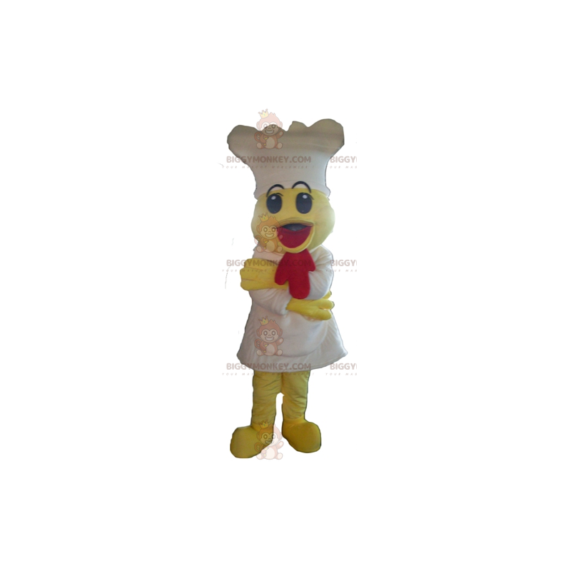 Geel kuiken BIGGYMONKEY™ mascottekostuum met schort en witte Geel kuiken BIGGYMONKEY™ mascottekostuum met schort en witte