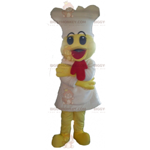 Yellow Chick BIGGYMONKEY™ maskotdräkt med förkläde och vit hatt - Höns maskot - tuppar - kycklingar - BiggyMonkey.com
