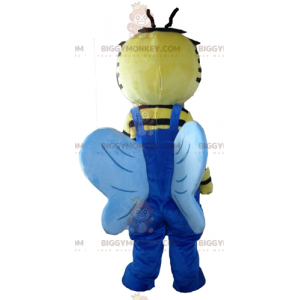 BIGGYMONKEY™ maskotkostume gul og sort bi med blå overalls
