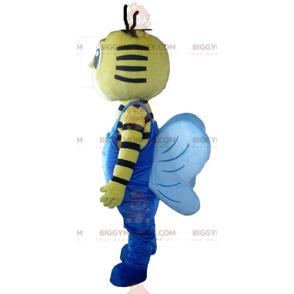 Gul og sort bi BIGGYMONKEY™ maskotkostume med blå overalls - Bi-maskoter - BIGGYMONKEY_03042 - BiggyMonkey.com