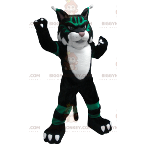 Traje de mascote de gato preto branco e verde BIGGYMONKEY™ –