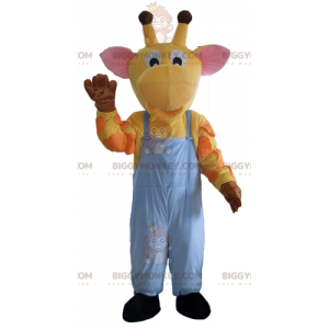 BIGGYMONKEY™ mascottekostuum geeloranje roze giraf in overall -