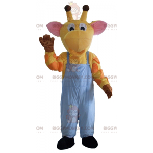 BIGGYMONKEY™ Maskotkostume Gul Orange Pink Giraffe i overalls -