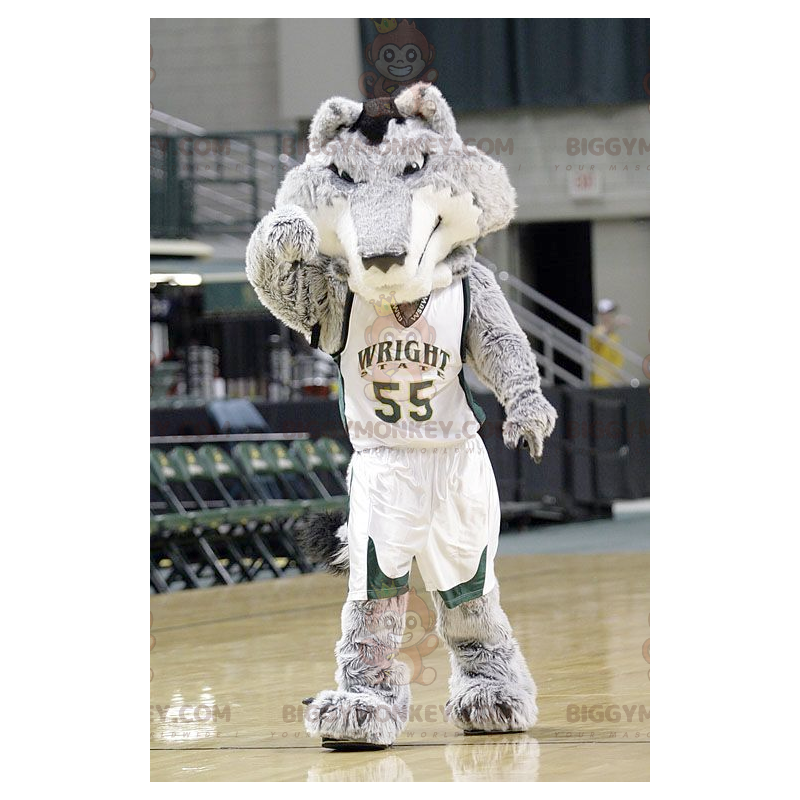 BIGGYMONKEY™ mascottekostuum grijze en witte wolf in BIGGYMONKEY™ mascottekostuum grijze en witte wolf in