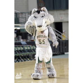 BIGGYMONKEY™ maskotkostume Grå og hvid ulv i basketballtøj -