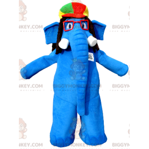 Kostým maskota modrého slona BIGGYMONKEY™ s brýlemi a barevným