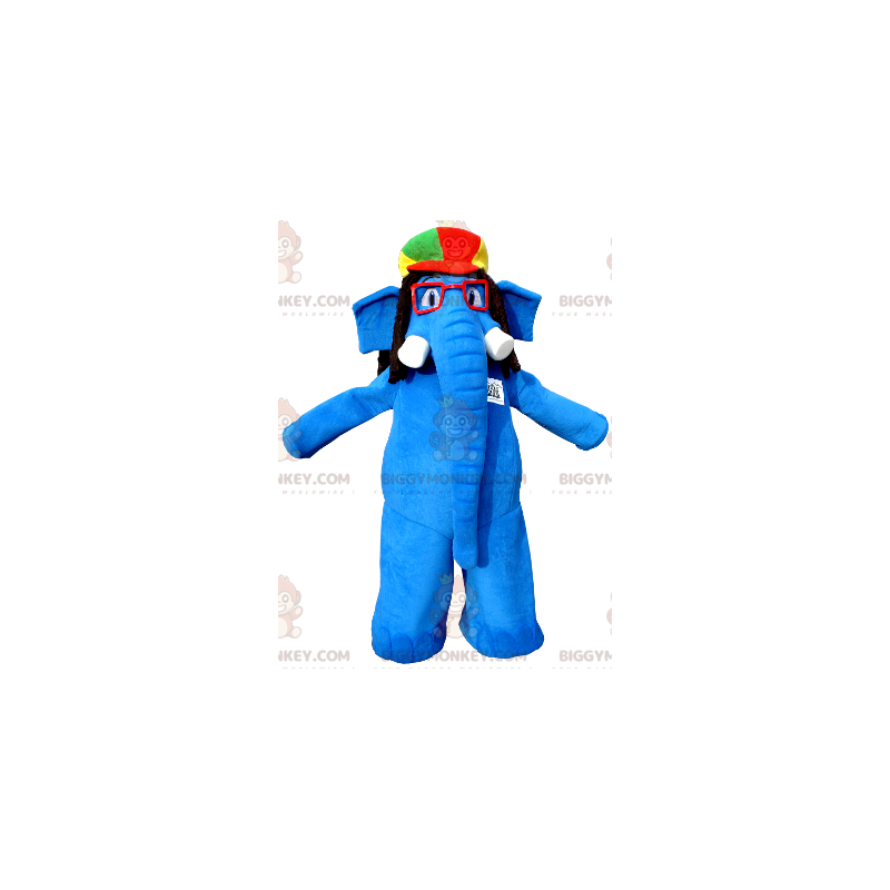 Blauer Elefant BIGGYMONKEY™ Maskottchenkostüm mit Brille und
