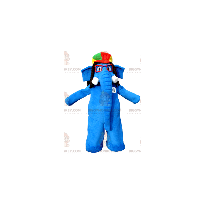 Blauer Elefant BIGGYMONKEY™ Maskottchenkostüm mit Brille und Blauer Elefant BIGGYMONKEY™ Maskottchenkostüm mit Brille und