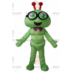 Kostium maskotka uśmiechnięty owad zielony gąsienica BIGGYMONKEY™ z okularami - Maskotki owadów - BiggyMonkey.com
