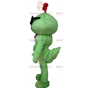 Traje de mascote de lagarta verde inseto sorridente