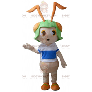 BIGGYMONKEY™ Mascot Costume of Pink Ant with Green Helmet on