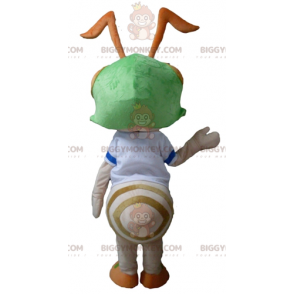 BIGGYMONKEY™ mascottekostuum van roze mier met groene helm op
