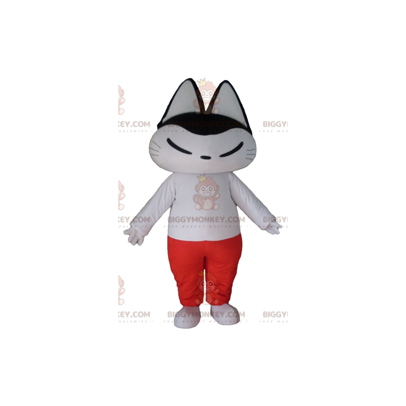 Czarno-biały kostium maskotki BIGGYMONKEY™ w biało-czerwonym Czarno-biały kostium maskotki BIGGYMONKEY™ w biało-czerwonym
