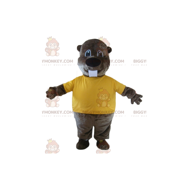 Brązowy Beaver Kostium maskotki BIGGYMONKEY™ z żółtą koszulką -