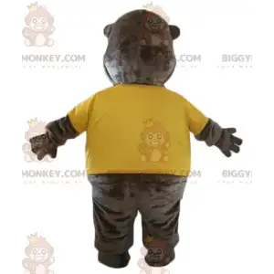 Brun bæver BIGGYMONKEY™ maskotkostume med gul T-shirt -