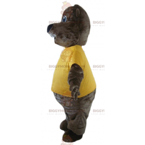 Bruine bever BIGGYMONKEY™ mascottekostuum met geel T-shirt - Bosdieren - BIGGYMONKEY_03071 - BiggyMonkey.com
