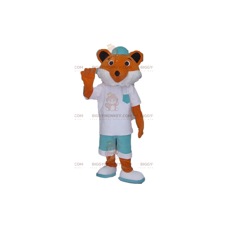 Costume da mascotte BIGGYMONKEY™ Fox arancione e bianco in Costume da mascotte BIGGYMONKEY™ Fox arancione e bianco in