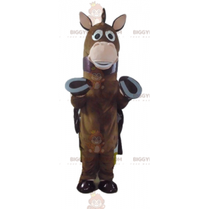 Traje de mascote BIGGYMONKEY™ de cavalo marrom potro com capa –