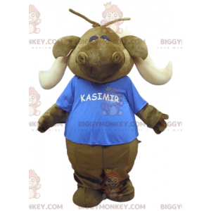 Καφέ Caribou Moose κοστούμι μασκότ BIGGYMONKEY™ με μπλε μπλουζάκι - Μασκότ ελαφιών και ελαφιών - BiggyMonkey.com