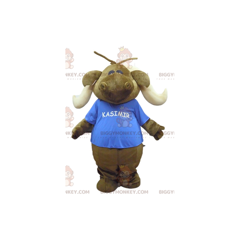 Brun Caribou Moose BIGGYMONKEY™ maskotkostume med blå T-shirt - Hjort og doe-maskoter - BIGGYMONKEY_03080 - BiggyMonkey.com