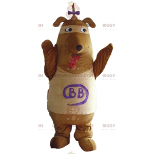 Brun och brun hund BIGGYMONKEY™ maskotdräkt med rosett på