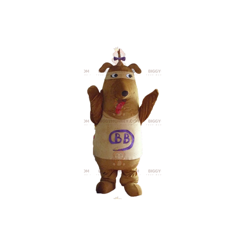 Brown and Tan Dog BIGGYMONKEY™ Mascot Costume with Bow on Head