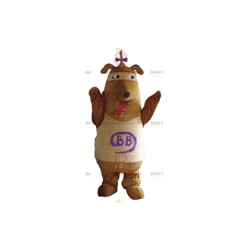 Brązowo-podpalany kostium maskotki BIGGYMONKEY™ z kokardą na Brązowo-podpalany kostium maskotki BIGGYMONKEY™ z kokardą na
