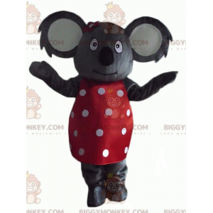 BIGGYMONKEY™ maskottiasu harmaasta koalasta punaisella mekolla