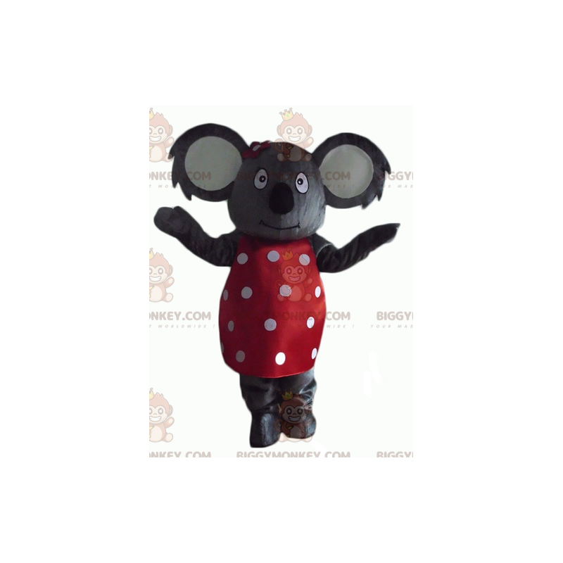 BIGGYMONKEY™ mascot costume of gray koala with red dress with BIGGYMONKEY™ mascot costume of gray koala with red dress with