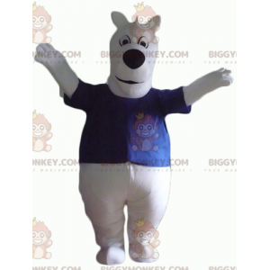 Hvid hund BIGGYMONKEY™ maskotkostume med sød buttet blå T-shirt