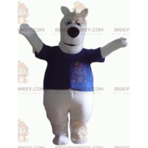 White Dog BIGGYMONKEY™ Mascot Costume With Cute Plump Blue