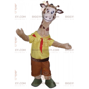 Kostým maskota BIGGYMONKEY™ hnědé žirafy ve žlutém a červeném