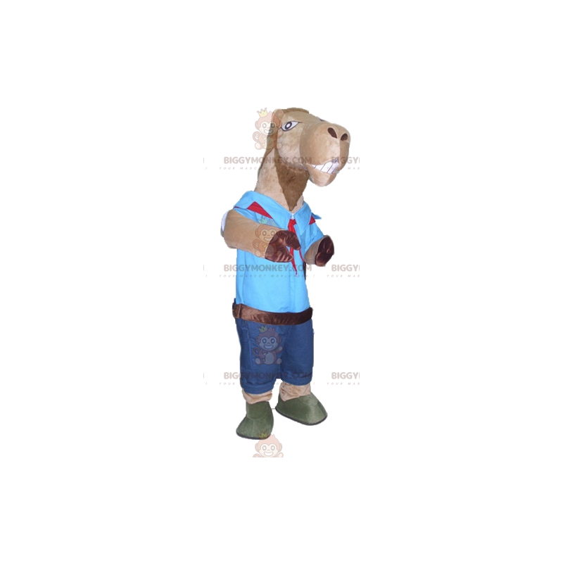 Brown Camel BIGGYMONKEY™ Mascot Costume In Boy Scout Outfit – Brown Camel BIGGYMONKEY™ Mascot Costume In Boy Scout Outfit –