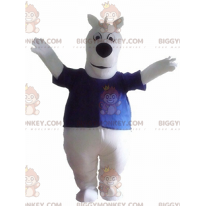 Großer weißer Hund BIGGYMONKEY™ Maskottchen-Kostüm mit blauem