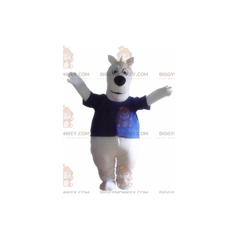 Traje de mascote Big White Dog BIGGYMONKEY™ com camiseta azul – Traje de mascote Big White Dog BIGGYMONKEY™ com camiseta azul –