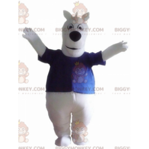 Big White Dog BIGGYMONKEY™ Mascot Costume With Blue T-Shirt -