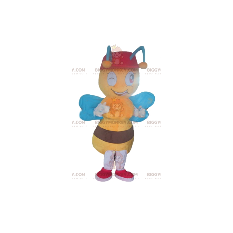Disfraz de mascota BIGGYMONKEY™ Abeja amarilla y marrón con Disfraz de mascota BIGGYMONKEY™ Abeja amarilla y marrón con