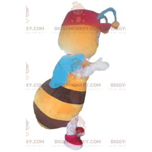 BIGGYMONKEY™ Mascot Costume Yellow and Brown Bee with Blue