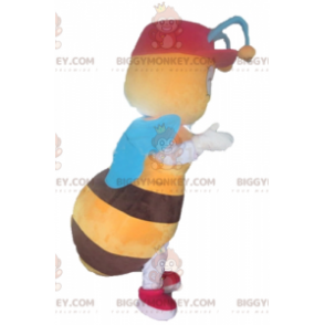 BIGGYMONKEY™ Mascot Costume Yellow and Brown Bee with Blue